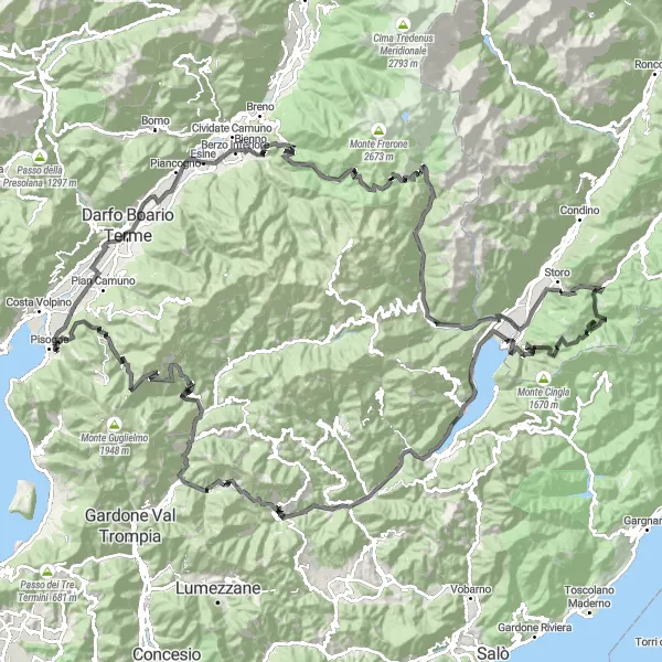 Miniatura della mappa di ispirazione al ciclismo "Avventura ciclistica tra i monti della Lombardia" nella regione di Lombardia, Italy. Generata da Tarmacs.app, pianificatore di rotte ciclistiche