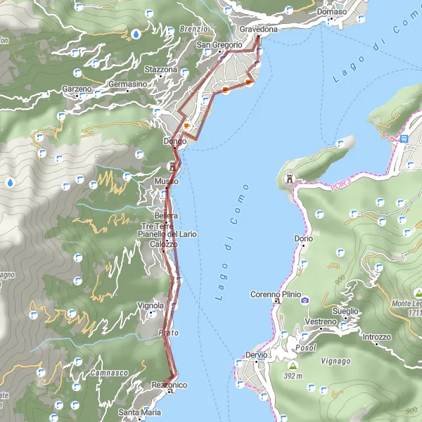 Miniaturní mapa "Gravelová trasa s výhledy na jezero Como" inspirace pro cyklisty v oblasti Lombardia, Italy. Vytvořeno pomocí plánovače tras Tarmacs.app