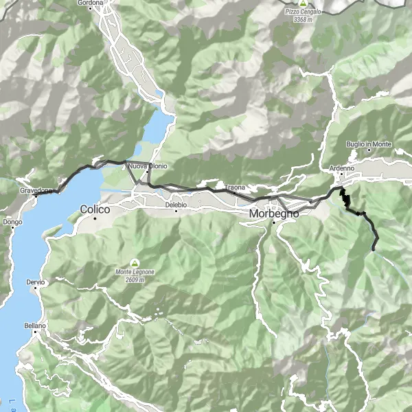 Kartminiatyr av "Kulturelle perler og lokal sjarm rundt Gravedona-San Gregorio" sykkelinspirasjon i Lombardia, Italy. Generert av Tarmacs.app sykkelrutoplanlegger