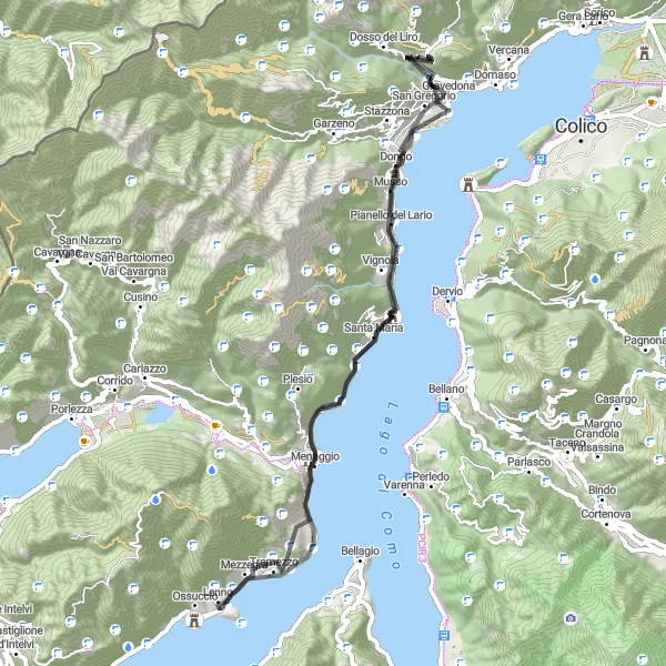Miniatura della mappa di ispirazione al ciclismo "Giro dei Borghi del Lago di Como" nella regione di Lombardia, Italy. Generata da Tarmacs.app, pianificatore di rotte ciclistiche