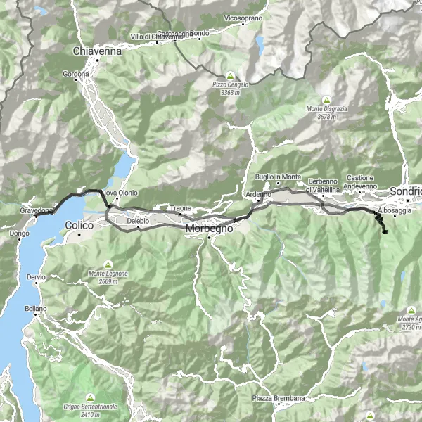 Miniature de la carte de l'inspiration cycliste "Aventure cycliste à travers les montagnes de Lombardie" dans la Lombardia, Italy. Générée par le planificateur d'itinéraire cycliste Tarmacs.app