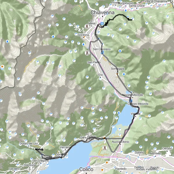 Miniatua del mapa de inspiración ciclista "Ruta de las Montañas y Valles" en Lombardia, Italy. Generado por Tarmacs.app planificador de rutas ciclistas