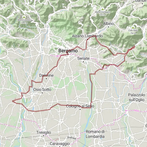 Miniatura della mappa di ispirazione al ciclismo "Avventura tra Trezzo sull'Adda e Pontirolo Nuovo" nella regione di Lombardia, Italy. Generata da Tarmacs.app, pianificatore di rotte ciclistiche