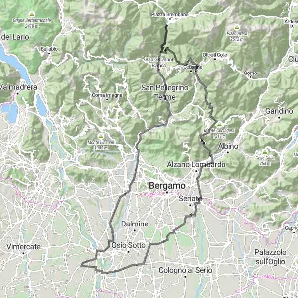 Karttaminiaatyyri "Lombardian maastopyöräilyreitti" pyöräilyinspiraatiosta alueella Lombardia, Italy. Luotu Tarmacs.app pyöräilyreittisuunnittelijalla