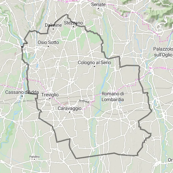 Miniaturní mapa "Okružní cyklistická trasa Grignano - Lombardia" inspirace pro cyklisty v oblasti Lombardia, Italy. Vytvořeno pomocí plánovače tras Tarmacs.app