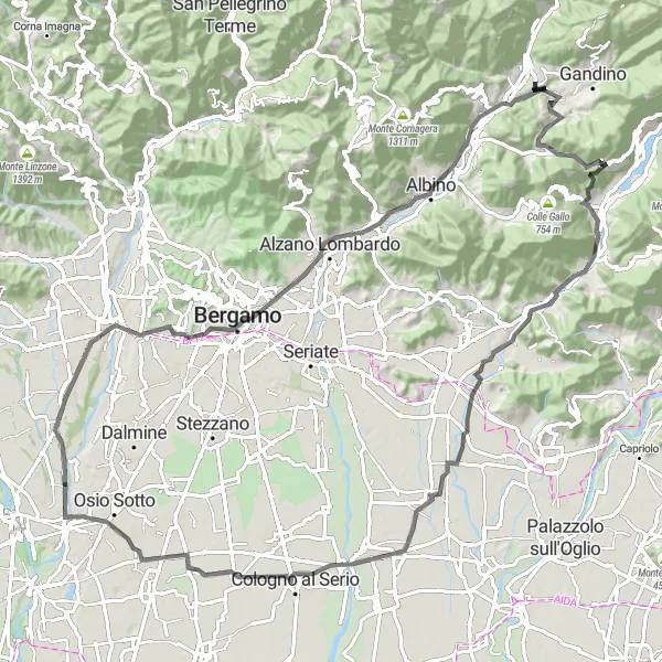 Zemljevid v pomanjšavi "Potovanje okoli Monte Gusse" kolesarske inspiracije v Lombardia, Italy. Generirano z načrtovalcem kolesarskih poti Tarmacs.app