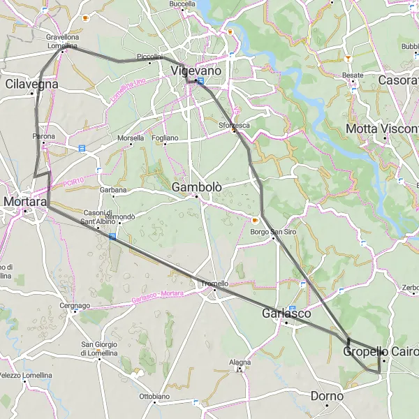 Map miniature of "Discover Vigevano" cycling inspiration in Lombardia, Italy. Generated by Tarmacs.app cycling route planner