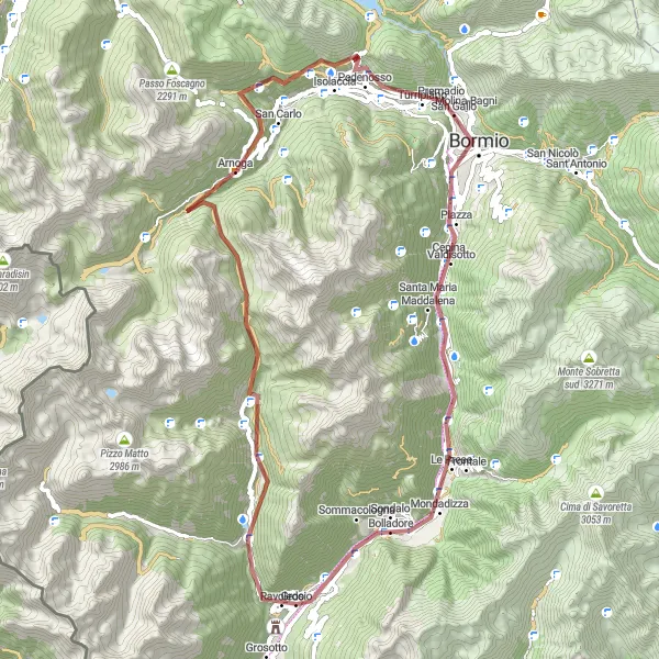 Karttaminiaatyyri "Kiertoajelu Parco delle Incisioni Rupestri di Grosio" pyöräilyinspiraatiosta alueella Lombardia, Italy. Luotu Tarmacs.app pyöräilyreittisuunnittelijalla