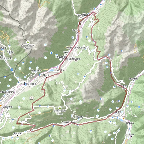 Miniature de la carte de l'inspiration cycliste "Exploration de Corteno Golgi et Monte della Croce" dans la Lombardia, Italy. Générée par le planificateur d'itinéraire cycliste Tarmacs.app