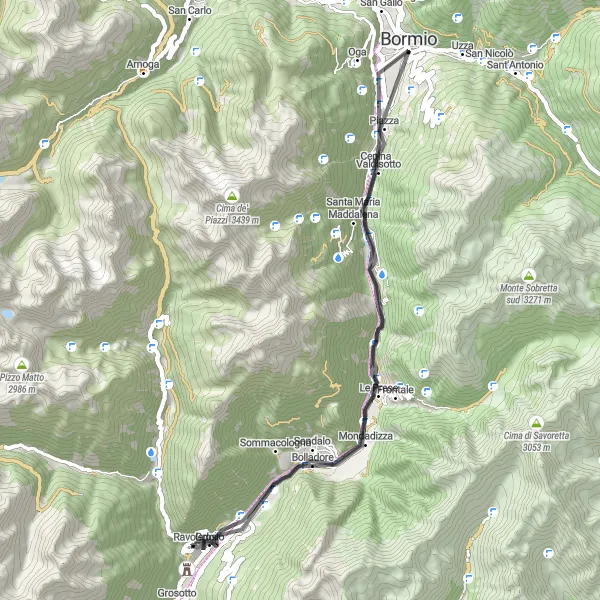 Map miniature of "Beautiful Loop around Grosio" cycling inspiration in Lombardia, Italy. Generated by Tarmacs.app cycling route planner