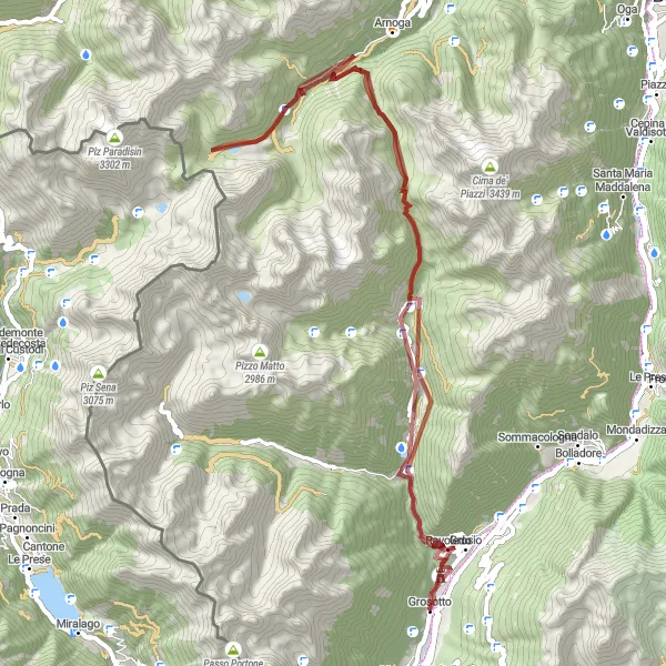 Miniatura mapy "Trasa gravelowa przez Grosotto" - trasy rowerowej w Lombardia, Italy. Wygenerowane przez planer tras rowerowych Tarmacs.app