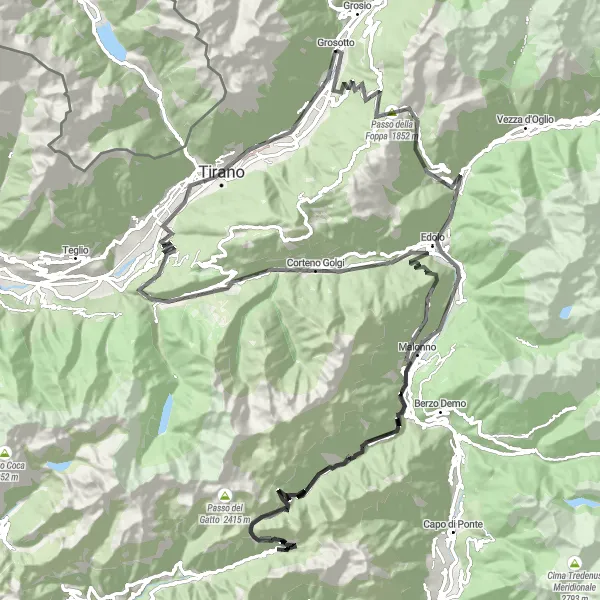 Karten-Miniaturansicht der Radinspiration "Passo del Mortirolo und Passo del Vivione Loop" in Lombardia, Italy. Erstellt vom Tarmacs.app-Routenplaner für Radtouren
