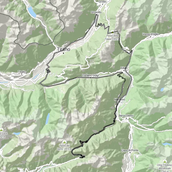 Zemljevid v pomanjšavi "Kolesarska tura Grosotto - Vervio" kolesarske inspiracije v Lombardia, Italy. Generirano z načrtovalcem kolesarskih poti Tarmacs.app