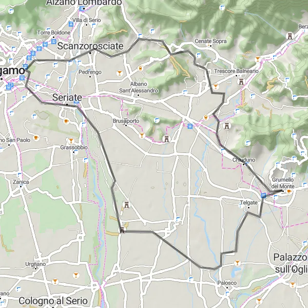 Miniatua del mapa de inspiración ciclista "Ruta de Ciclismo de Carretera Corta desde Grumello del Monte" en Lombardia, Italy. Generado por Tarmacs.app planificador de rutas ciclistas