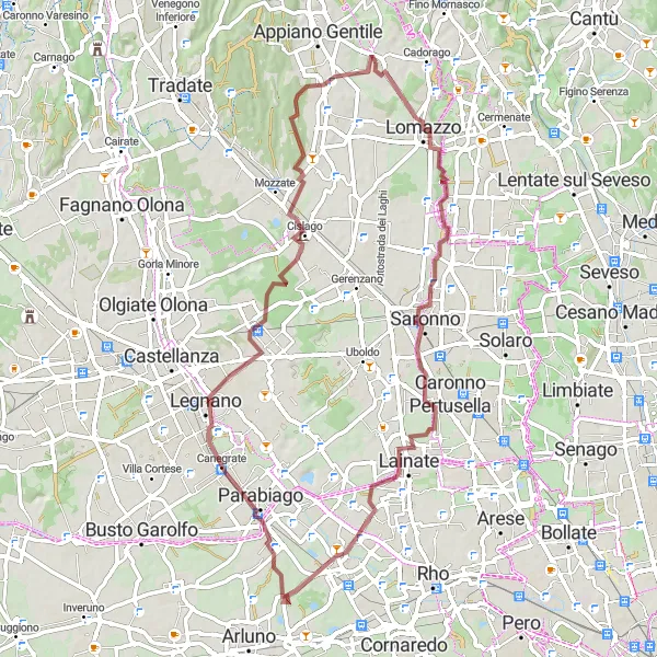 Miniaturní mapa "Gravel Route to Veniano" inspirace pro cyklisty v oblasti Lombardia, Italy. Vytvořeno pomocí plánovače tras Tarmacs.app