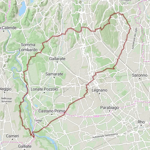 Map miniature of "Gravel Adventure from Guanzate to Torba and back (Gravel)" cycling inspiration in Lombardia, Italy. Generated by Tarmacs.app cycling route planner