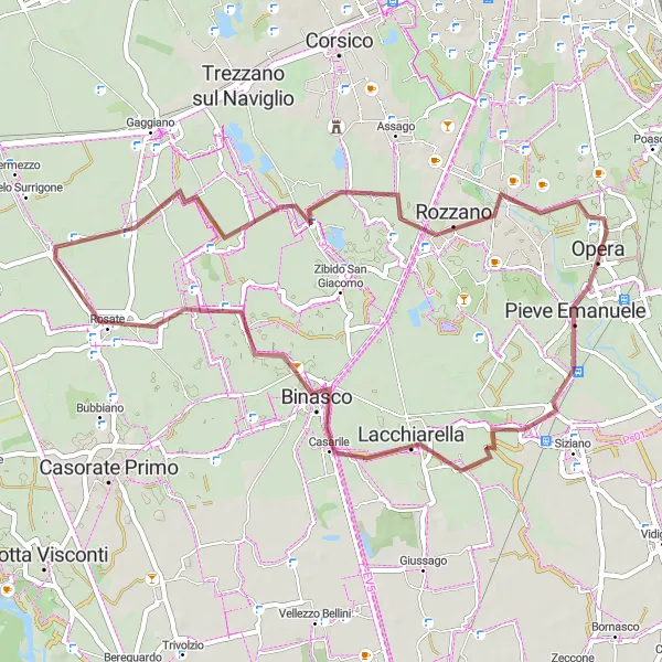 Kartminiatyr av "Lantliga upptäcktsfärder kring Binasco" cykelinspiration i Lombardia, Italy. Genererad av Tarmacs.app cykelruttplanerare