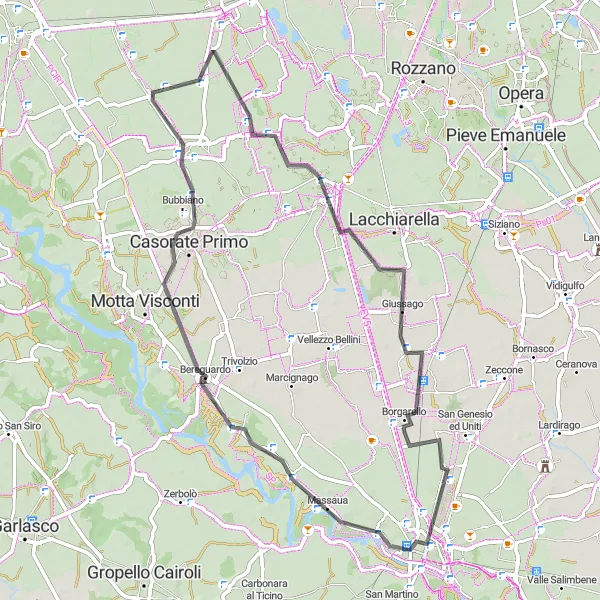 Miniatuurkaart van de fietsinspiratie "Verkenning van Pavia en Bereguardo via Rosate" in Lombardia, Italy. Gemaakt door de Tarmacs.app fietsrouteplanner