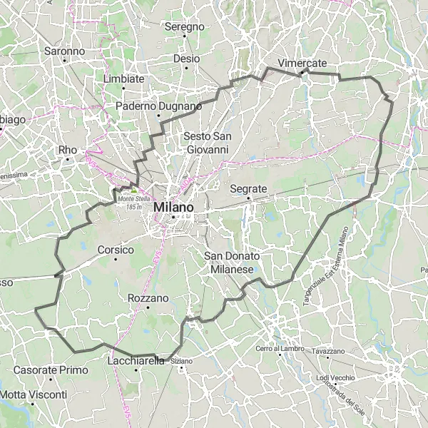 Zemljevid v pomanjšavi "Gudo Visconti - Vimercate Round-Trip" kolesarske inspiracije v Lombardia, Italy. Generirano z načrtovalcem kolesarskih poti Tarmacs.app