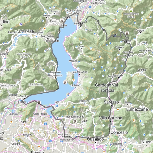 Kartminiatyr av "Gussago - Passo della Forcella Grande Loop" sykkelinspirasjon i Lombardia, Italy. Generert av Tarmacs.app sykkelrutoplanlegger