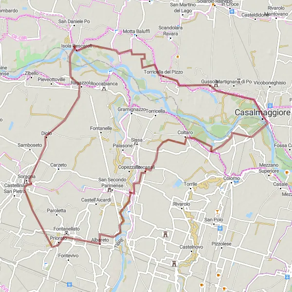 Mapa miniatúra "Gravelová výprava kolem Po" cyklistická inšpirácia v Lombardia, Italy. Vygenerované cyklistickým plánovačom trás Tarmacs.app