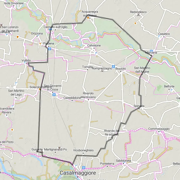Kartminiatyr av "Lett omvei fra Gussola til Martignana di Po" sykkelinspirasjon i Lombardia, Italy. Generert av Tarmacs.app sykkelrutoplanlegger