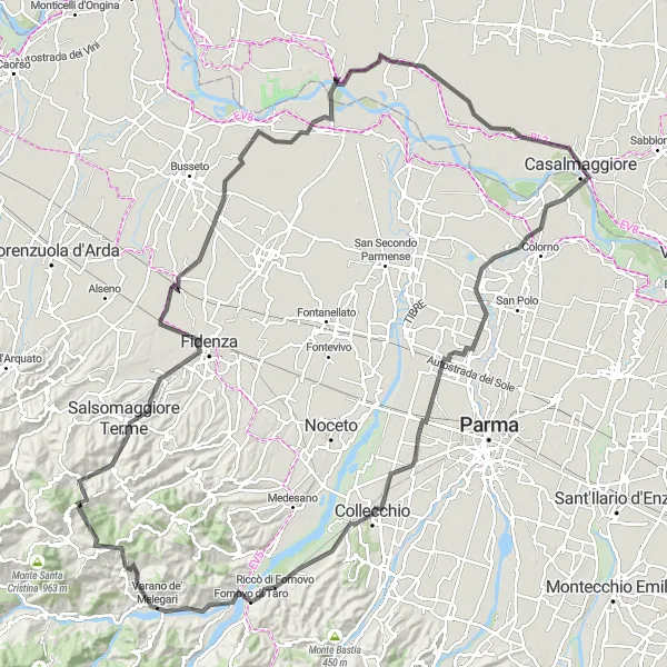 Kartminiatyr av "Lombardia rundtur: Gussola til Roncole Verdi og tilbake" sykkelinspirasjon i Lombardia, Italy. Generert av Tarmacs.app sykkelrutoplanlegger