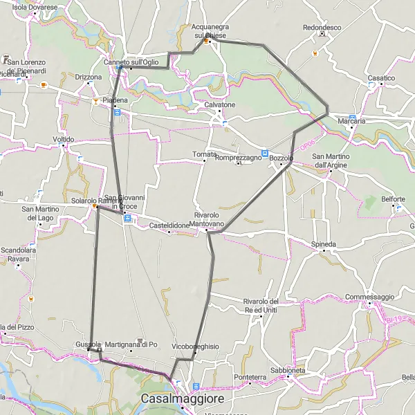 Map miniature of "Piadena to Martignana di Po Loop" cycling inspiration in Lombardia, Italy. Generated by Tarmacs.app cycling route planner