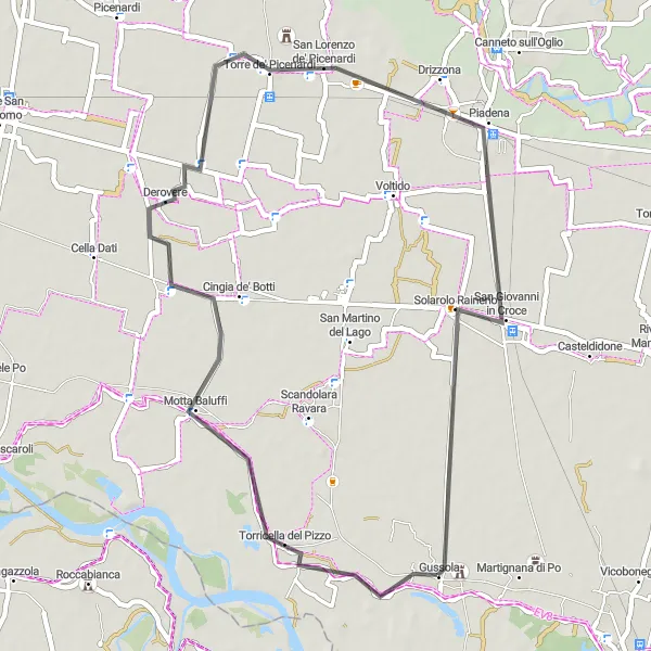 Map miniature of "Cingia de' Botti Loop" cycling inspiration in Lombardia, Italy. Generated by Tarmacs.app cycling route planner