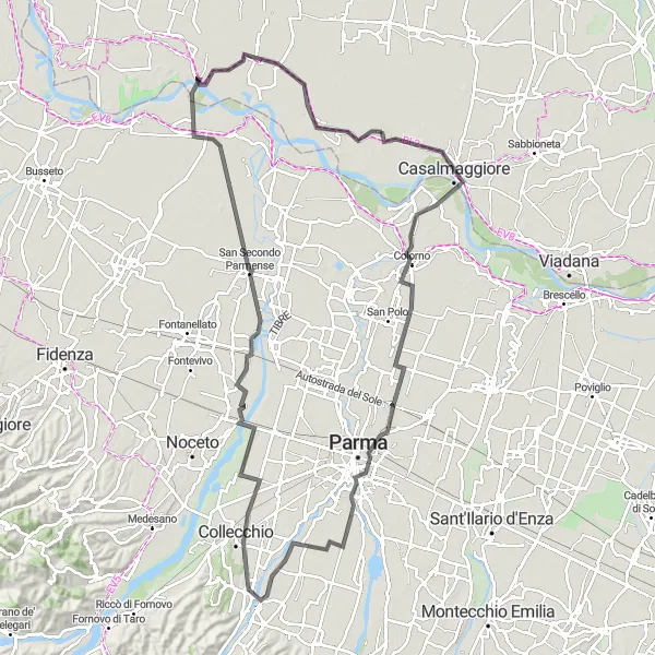 Map miniature of "Casalmaggiore - Motta Baluffi Loop Route" cycling inspiration in Lombardia, Italy. Generated by Tarmacs.app cycling route planner