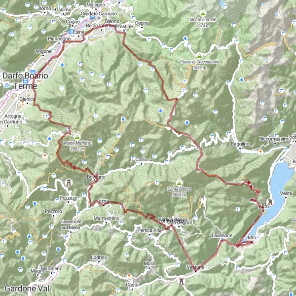 Miniatura della mappa di ispirazione al ciclismo "Giro Gravel tra Lago d'Idro e Anfo" nella regione di Lombardia, Italy. Generata da Tarmacs.app, pianificatore di rotte ciclistiche