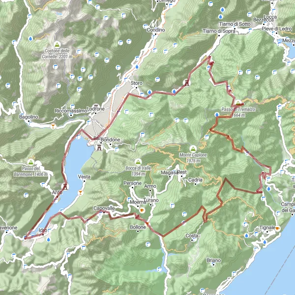 Karttaminiaatyyri "Haastava maastoreitti Passo San Roccolta Idroon" pyöräilyinspiraatiosta alueella Lombardia, Italy. Luotu Tarmacs.app pyöräilyreittisuunnittelijalla