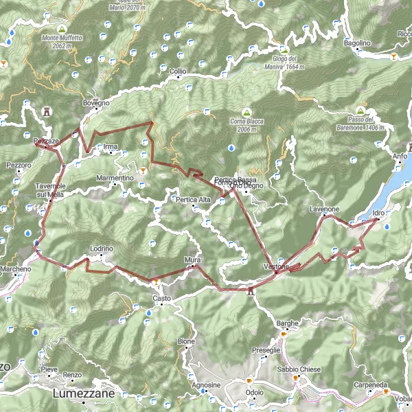 Miniature de la carte de l'inspiration cycliste "La boucle des montagnes autour d'Idro" dans la Lombardia, Italy. Générée par le planificateur d'itinéraire cycliste Tarmacs.app