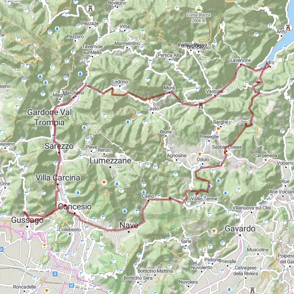 Miniaturekort af cykelinspirationen "Grusvej til Monte Curma og Passo della Forcella" i Lombardia, Italy. Genereret af Tarmacs.app cykelruteplanlægger