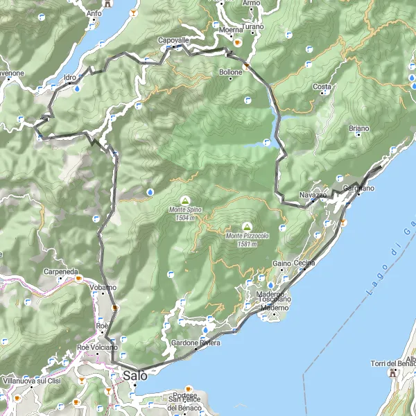 Miniaturní mapa "Road Cycling Experience kolem jezera Garda" inspirace pro cyklisty v oblasti Lombardia, Italy. Vytvořeno pomocí plánovače tras Tarmacs.app