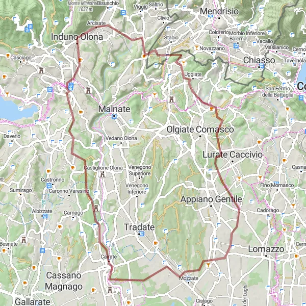 Mapa miniatúra "Gravelok po Monte Monarco" cyklistická inšpirácia v Lombardia, Italy. Vygenerované cyklistickým plánovačom trás Tarmacs.app