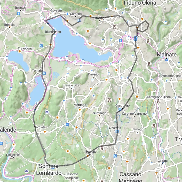 Kartminiatyr av "Vakker sykkeltur rundt sjøen Varese" sykkelinspirasjon i Lombardia, Italy. Generert av Tarmacs.app sykkelrutoplanlegger