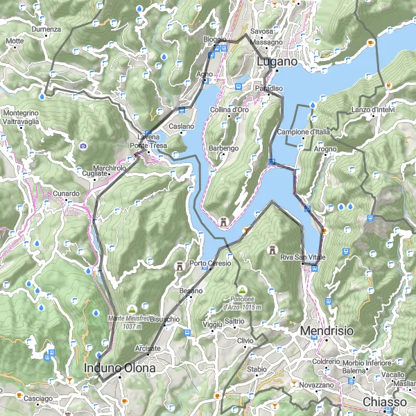 Karten-Miniaturansicht der Radinspiration "Radtour von Induno Olona nach Arcisate und Lugano" in Lombardia, Italy. Erstellt vom Tarmacs.app-Routenplaner für Radtouren