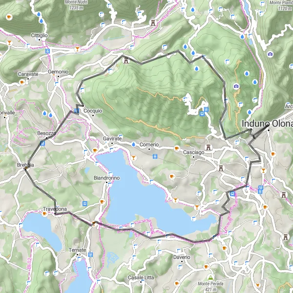Zemljevid v pomanjšavi "Čudovita 53 km krožna kolesarska pot skozi Monte della Rocca" kolesarske inspiracije v Lombardia, Italy. Generirano z načrtovalcem kolesarskih poti Tarmacs.app