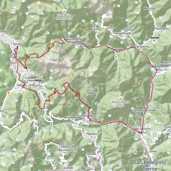 Miniaturní mapa "Gravel trasa okolo Introbio" inspirace pro cyklisty v oblasti Lombardia, Italy. Vytvořeno pomocí plánovače tras Tarmacs.app