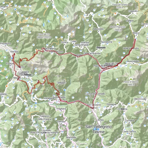 Zemljevid v pomanjšavi "Gorski izzivi in raziskovanje narave" kolesarske inspiracije v Lombardia, Italy. Generirano z načrtovalcem kolesarskih poti Tarmacs.app