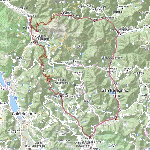 Miniatua del mapa de inspiración ciclista "Ruta del Gravel de Introbio a Morterone" en Lombardia, Italy. Generado por Tarmacs.app planificador de rutas ciclistas