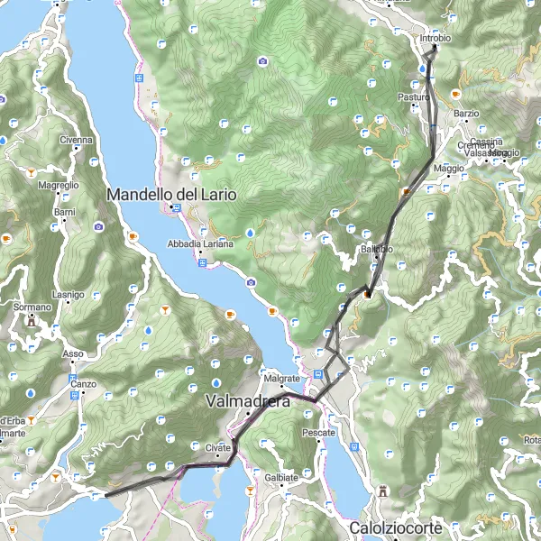 Kartminiatyr av "Sykkeltur til Ballabio" sykkelinspirasjon i Lombardia, Italy. Generert av Tarmacs.app sykkelrutoplanlegger