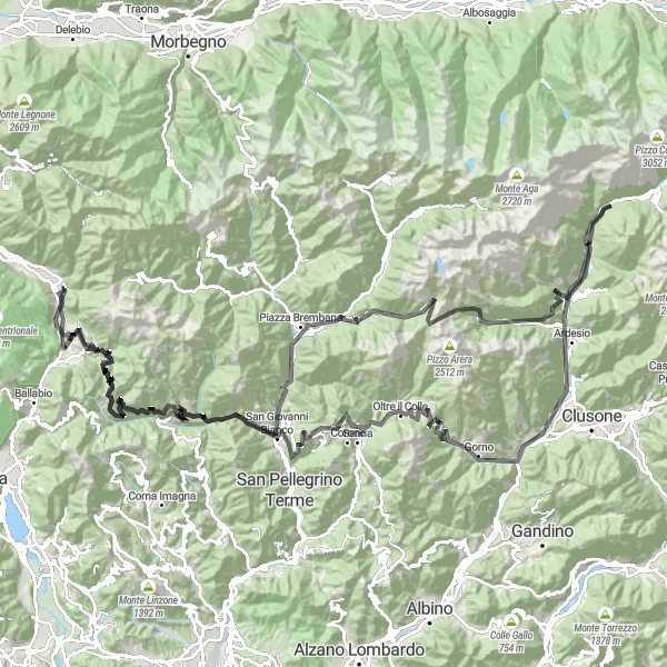 Miniatua del mapa de inspiración ciclista "Desafío de montaña en Lombardia" en Lombardia, Italy. Generado por Tarmacs.app planificador de rutas ciclistas