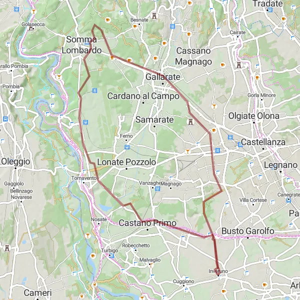 Miniaturní mapa "Gravelový výlet kolem Inveruna" inspirace pro cyklisty v oblasti Lombardia, Italy. Vytvořeno pomocí plánovače tras Tarmacs.app