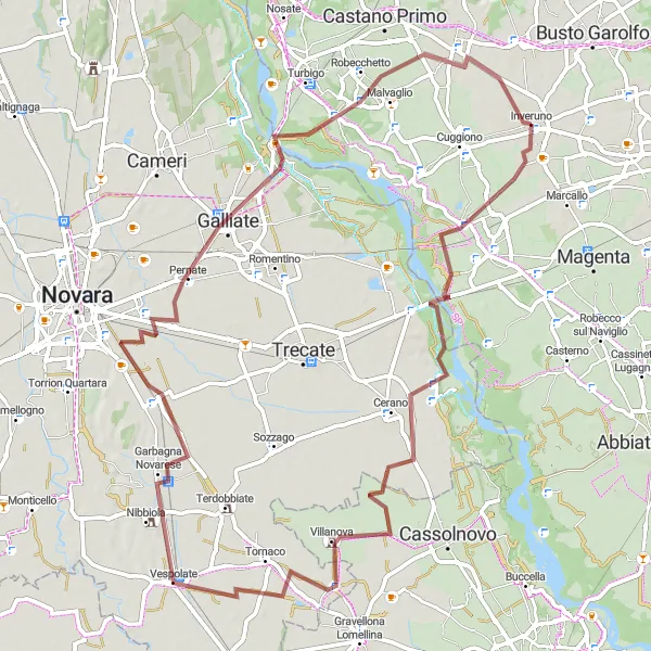 Mapa miniatúra "Gravelová cyklotrasa okolo Inveruna" cyklistická inšpirácia v Lombardia, Italy. Vygenerované cyklistickým plánovačom trás Tarmacs.app