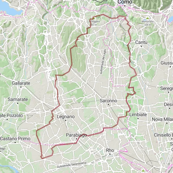 Zemljevid v pomanjšavi "Gravel krožna pot skozi Lombardijo" kolesarske inspiracije v Lombardia, Italy. Generirano z načrtovalcem kolesarskih poti Tarmacs.app