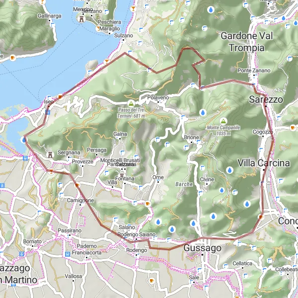 Mapa miniatúra "Gravel Sarezzo Circuit" cyklistická inšpirácia v Lombardia, Italy. Vygenerované cyklistickým plánovačom trás Tarmacs.app