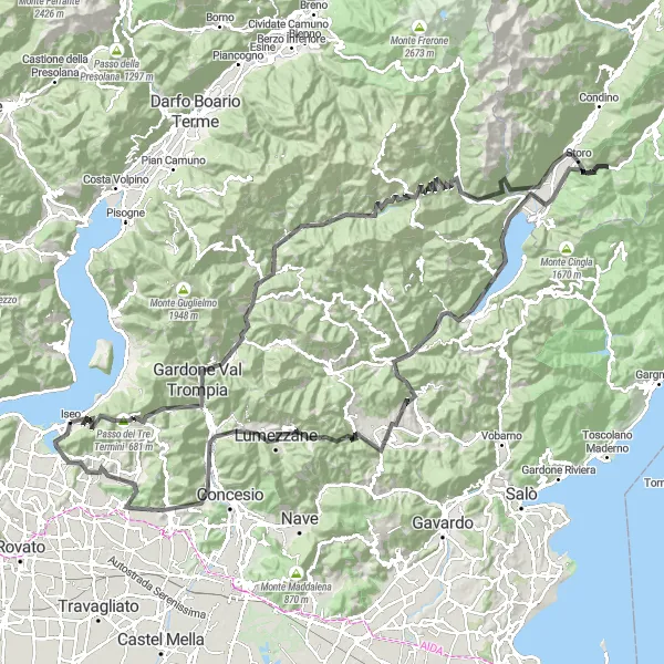Mapa miniatúra "Cyklotrasa Monte Canale" cyklistická inšpirácia v Lombardia, Italy. Vygenerované cyklistickým plánovačom trás Tarmacs.app