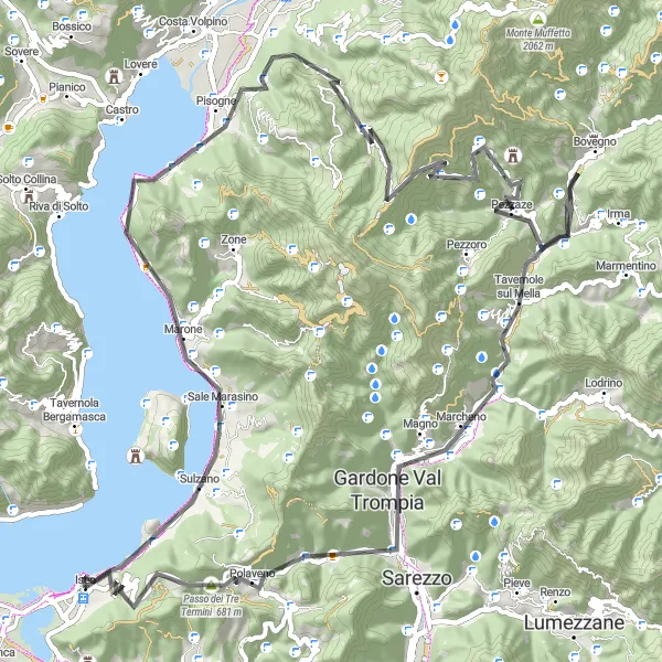 Mapa miniatúra "Cycling around Monte Colino and Pezzaze" cyklistická inšpirácia v Lombardia, Italy. Vygenerované cyklistickým plánovačom trás Tarmacs.app